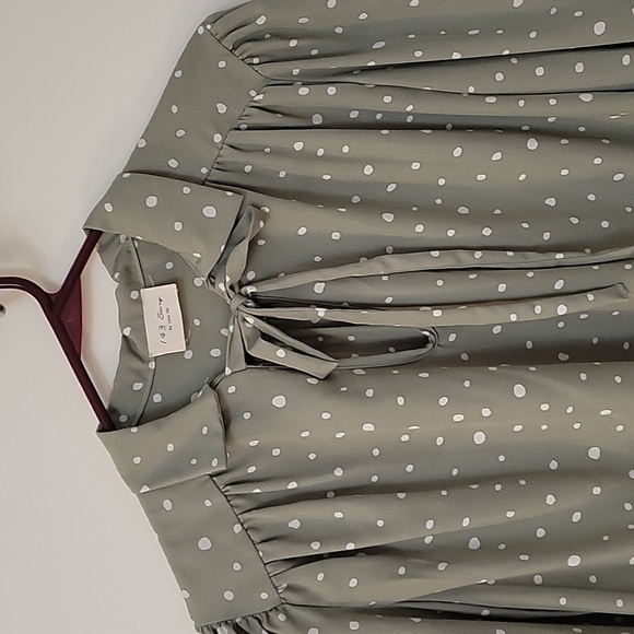 143 STORY BY LINE UP Sage White Polka Dot Bow Tie Long Sleeve Castlecore Blouse - Picture 4 of 8